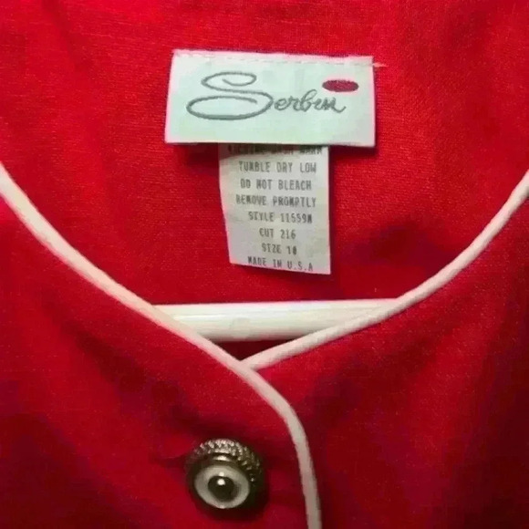 Vintage Serben Red, White, & Polka Dot Blouse + Skirt Set Size 10 - Picture 3 of 5